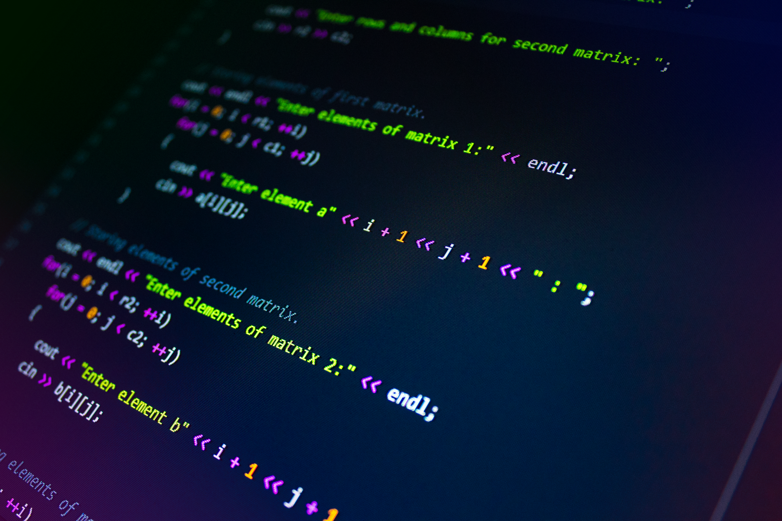 Closeup of colourful program code on a screen